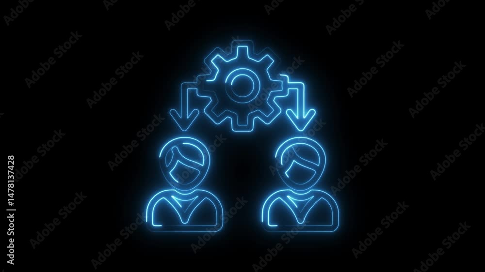 Poster neon style knowledge transfer icon animation depicts collaboration and skill development for busines