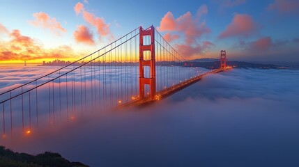 Fototapeta premium Golden Gate Bridge shrouded in morning mist.