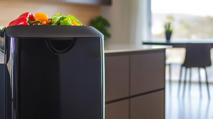 Modern Kitchen Countertop Compost Bin with Fresh Vegetable Scraps
