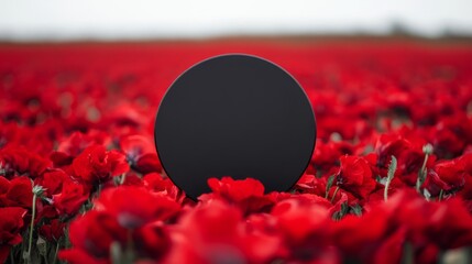 Crimson Dreamscape: A Field of Red Flowers and a Mysterious Void’ is rephrased as ‘A Mysterious Void Surrounded by a Field of Red Flowers in Crimson Dreamscape