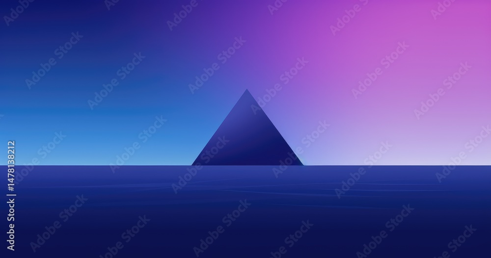 Wall mural blue background with purple triangular shapes and an empty dark blue triangle in the center, simple 