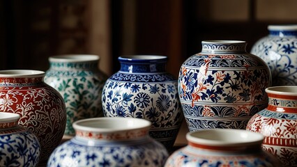 Collection of Vietnamese Vase, Hand-Painted Bat Trang Craft, Traditional Pottery from Vietnam
