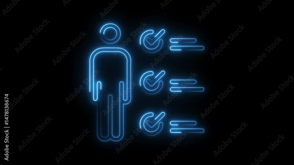 Poster neon person with checklist showing tasks and skills for hr applications