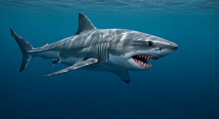 Fototapeta premium Great White Shark Swimming Underwater in the Ocean