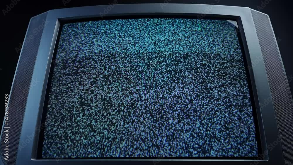 Poster old crt television displaying static noise screen