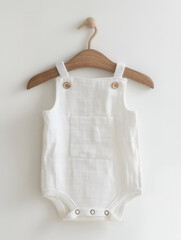 White cotton jumpsuits with straps  baby's clothes mock up photo