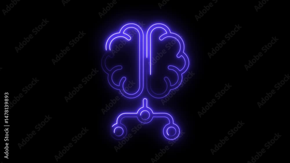 Aufkleber futuristic neon brain network connection on black background showing artificial intelligence