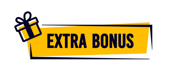 Yellow Label With Black Frame And Gift Icon. Extra Bonus Concept
