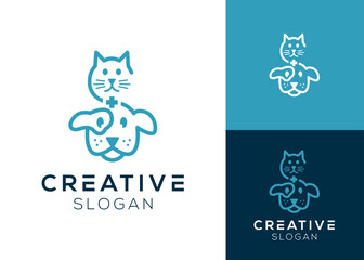 Medical pet logo. Cat and dog with cross logo design for vet and pet shop