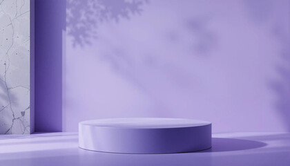 Minimalistic Round Stage with Soft Purple Lighting and Marble Wall Backdrop