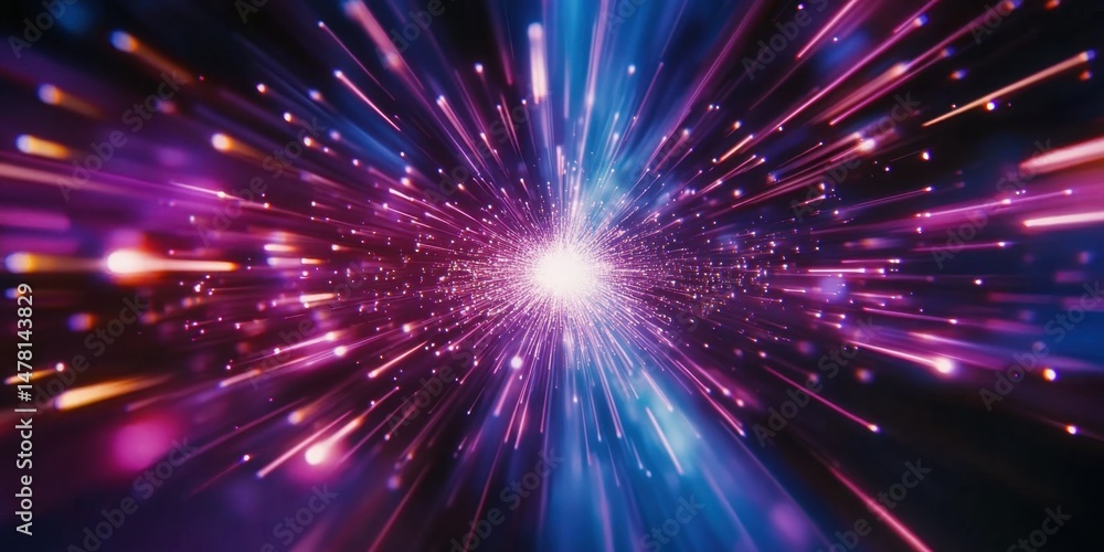 Poster a high-speed video of light shining through fiber optic cables, creating an array of colorful lights
