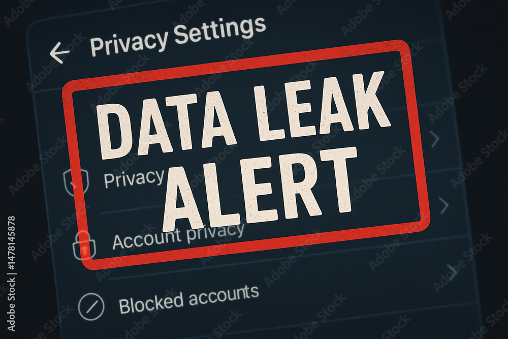 Aufkleber a close-up view of a smartphone displaying a data leak alert in the privacy settings. the image unde