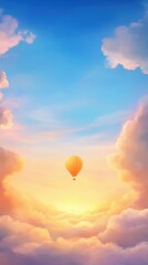 Obraz premium Orange balloon floats amidst pastel sunset clouds.