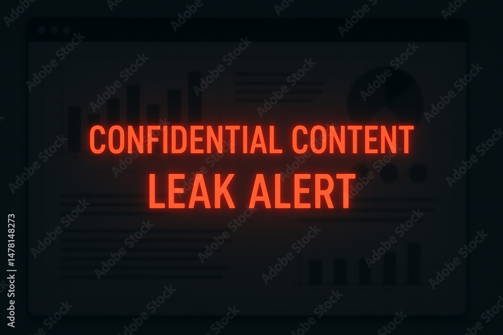 Poster this digital illustration features a warning message about a leak of confidential content, emphasizi