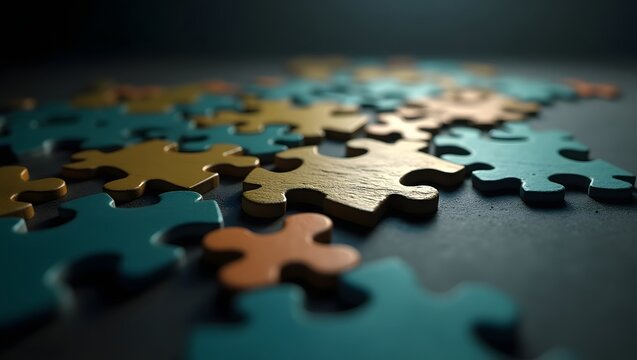 A blue jigsaw puzzle with missing pieces shows a challenge in finding the connect part for the team to achieve the solution