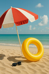 Obraz premium beach chair with umbrella on the beach