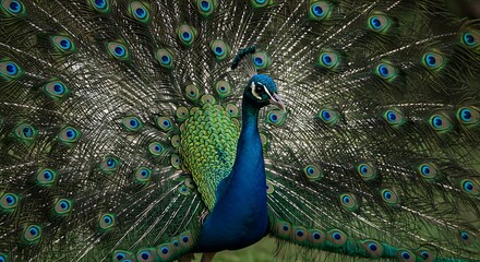 Fototapeta premium Peacock Showing Feathers Displaying Its Plumage