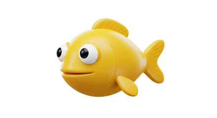 Cute Yellow Cartoon Fish 3D Render Bright Fun Design Isolated White Background