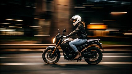 Motion Blur Shot of a Biker on Motorcycle in Night