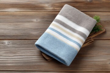 Striped Bath Towel: Rustic Wooden Background, Serene Hues