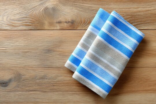 Striped Linen Napkins on Wooden Table: Rustic Elegance - Powered by Adobe