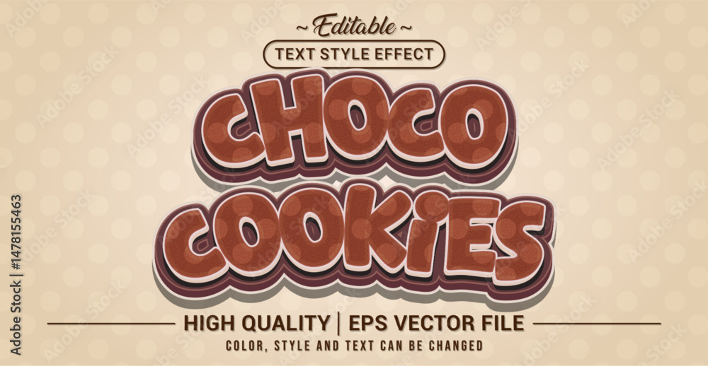 Poster Editable text style effect - Choco Cookies text style theme. Vector text style illustration template.
