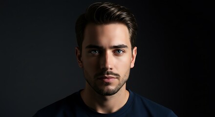 Obraz premium Serious Man Portrait in Dark Studio with Focused Expression