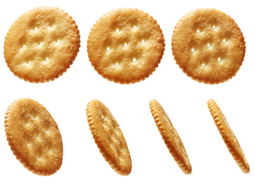 Close-up of Round Crackers on a white background