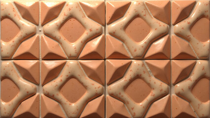 Fototapeta premium Geometric terracotta porcelain mosaic tiles with 3D patterns, warm earth tones, perfect for modern-rustic accents or borders.