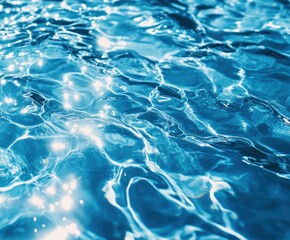 Obraz premium Blue clear water texture surface with ripples in the sun.