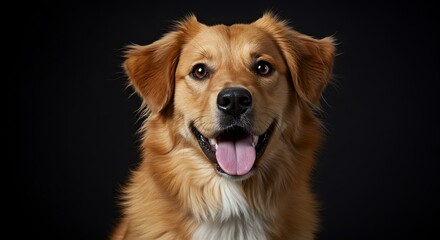 Fototapeta premium Smiling Dog Portrait Against Dark Background Happy Canine Face