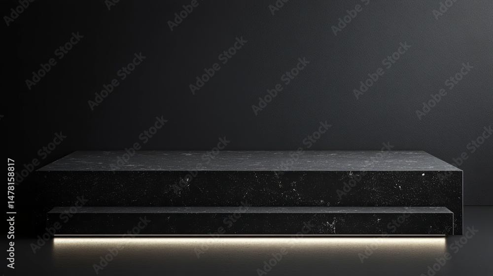 Poster dark marble platform with subtle lighting, ideal for product display or presentation.