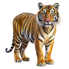 Obraz premium Majestic sumatran tiger standing proudly isolated on transparent background facing the viewer