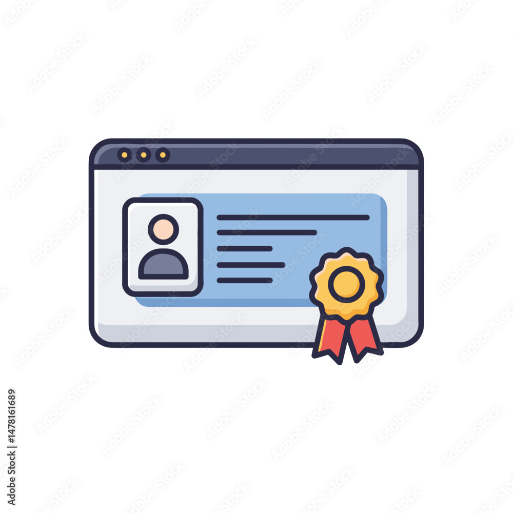 Aufkleber digital certificate with user profile and award ribbon in vector art
