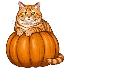 Orange Tabby Cat Resting on a Pumpkin
