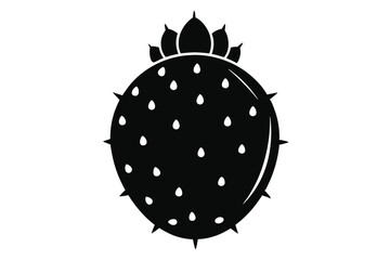 Stylized Silhouette of a Spiky Cactus Fruit with White Markings and a Crown of Leaves