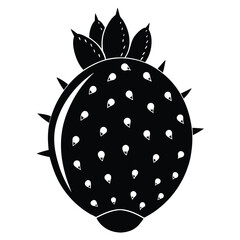 Spiky Black Fruit with Seed Pattern and Leafy Top Silhouette Illustration