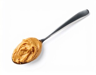 Spoonfuls of creamy peanut butter isolated on white background