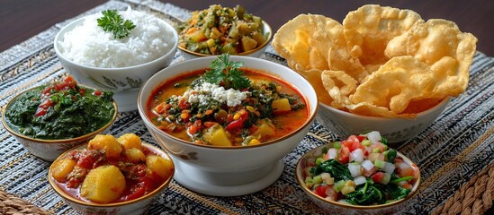 Traditional Indian Cuisine with Curry, Dal, and Fresh Vegetables