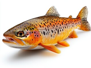 Realistic depiction of a vibrant trout fish on a white background, showcasing its colors