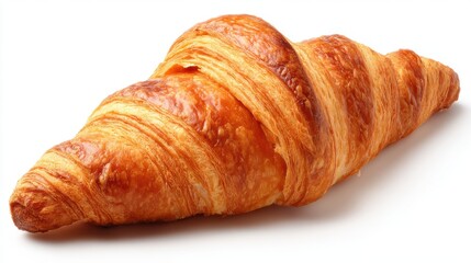 Golden Baked Croissant Pastry Delight Sweet Treat Delectable Viennoiserie Perfection on White Background