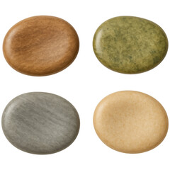 Four Smooth Textured Stones Brown Green Gray Beige Pebble Collection