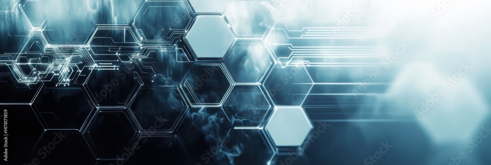 Poster abstract futuristic technology background with a hexagonal pattern and digital circuit lines in a da