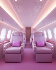 Luxurious VIP Travel Experience in Private Flight Cabin with Elegant Ambient Lighting and Sleek Seats