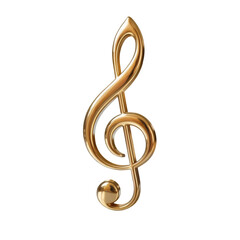 Isolated golden treble clef on a black background representing musical notation and composition art