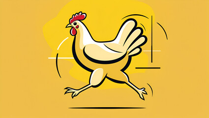 Obraz premium Energetic hen running fast joyful yellow background cheerful illustration perfect for farms poultry business branding