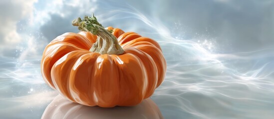Round Orange Pumpkin with Glossy Surface on Soft Background