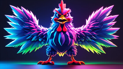 Vibrant Rooster Bold Wings Neon Colors Amazing Art
