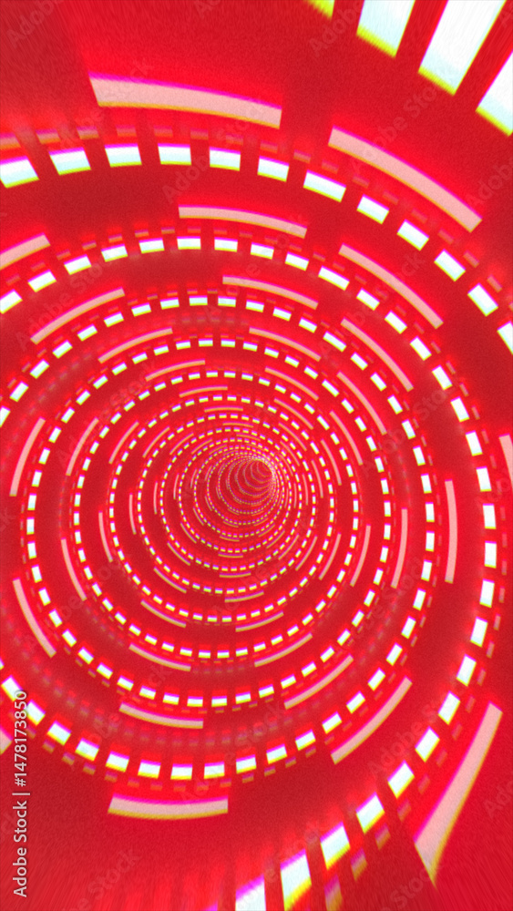 Aufkleber spiraling red digital tunnel with glowing blocks forming a hypnotic futuristic vortex pattern
