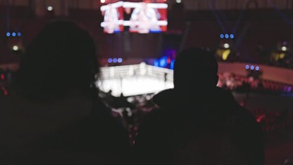 Spectators watching combat sport on big screen in arena